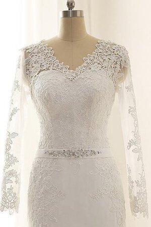 Clasico Vestido de Novia de Apliques de Escote en V de Encaje Adorno de Hasta el suelo - Foto 4