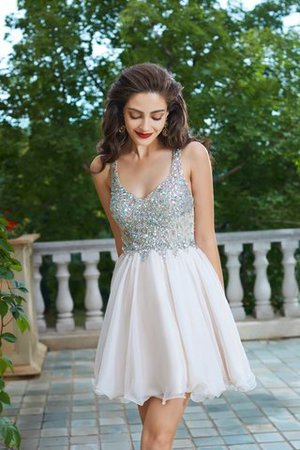 Breiter Träger Ärmelloses Chiffon Kurzes Abiballkleid mit Spaghettiträger - Bild 3