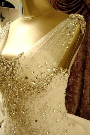 Abito da Sposa Allacciato con Fiocco moda Coda A Strascico Corto Senza Maniche in pizzo - Foto 4