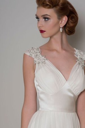 Abito da Sposa in Organza V-Scollo A Terra Naturale Cappellino con Piega - Foto 4