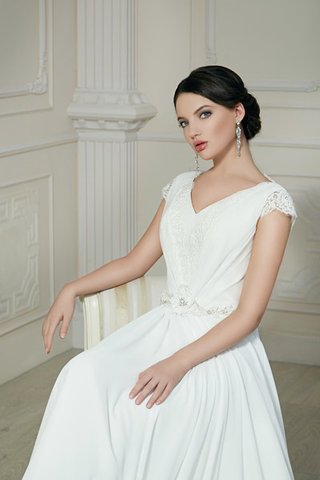 Robe de mariée facile de lotus avec chiffon a-ligne avec manche épeules enveloppants - Photo 2