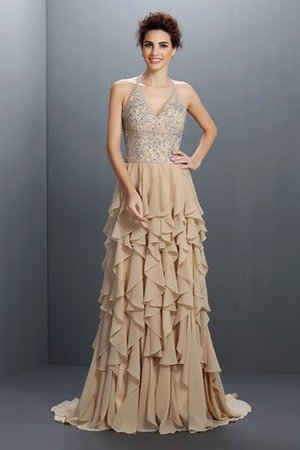 Robe de soirée naturel de princesse v encolure ligne a en chiffon - Photo 1