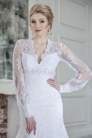 Robe de mariée modeste de col en v de sirène trou serre longueur au ras du sol - Photo 3