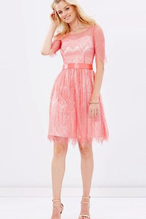 Reißverschluss halbe Ärmeln Spitze mini Brautjungfernkleid mit Gürtel mit Schleife - Bild 5