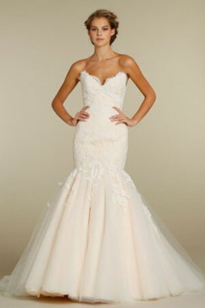 Vestido de Novia en Tul de Cola Barriba de Natural de Encaje Adorno de Sin mangas - Foto 4