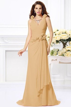 Robe demoiselle d'honneur naturel longue avec fleurs manche nulle de col en v - Photo 11
