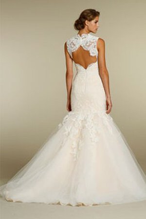 Vestido de Novia en Tul de Cola Barriba de Natural de Encaje Adorno de Sin mangas - Foto 3