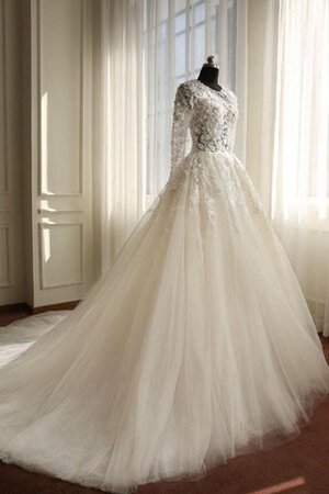 Ewiges langärmeliges A-Line Tüll Kapelle Schleppe Brautkleid mit Applikation - Bild 4
