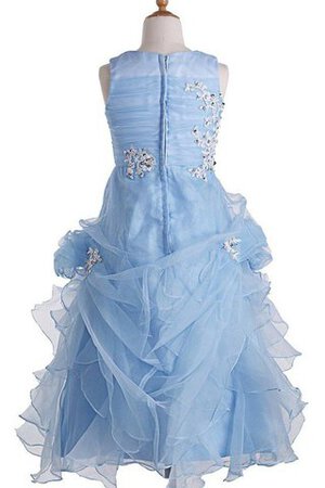 Gerüschtes normale Taille Tüll Bateau a linie Blumenmädchenkleid mit gekappten Ärmeln - Bild 3