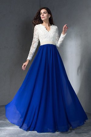 Robe de soirée longue v encolure avec manche longue avec zip avec chiffon - Photo 1