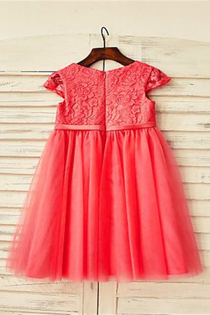 A-Linie Normale Taille Schaufel-Ausschnitt Tüll Blumenmädchenkleid mit Bordüre - Bild 2