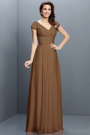 Robe demoiselle d'honneur plissé avec zip en chiffon de princesse a-ligne - Photo 4