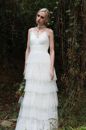 Funkelnd Garten Strand Sittsames Brautkleid mit Mehrschichtigen Rüsche - Bild 6