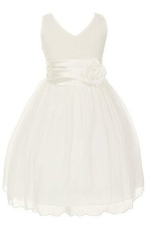 Robe de cortège enfant manche nulle a-ligne avec fleurs v encolure - Photo 1