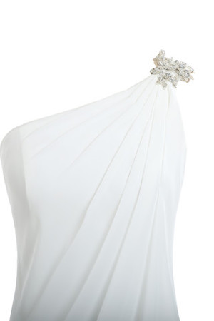 Robe de mariée naturel d'épaule asymétrique en chiffon en arc-en-ciel soie manuelle - Photo 2