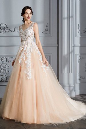 Beach Stil Gericht Schleppe Schaufel-Ausschnitt Tüll Prächtiges Brautkleid - Bild 4