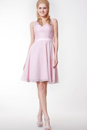 Robe demoiselle d'honneur simple avec zip en chiffon avec décoration dentelle avec ruban - Photo 1