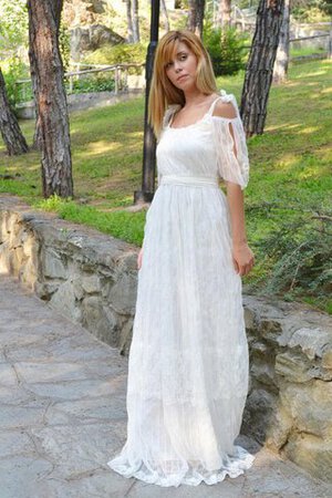 Organza kurze Ärmeln bodenlanges langes Brautkleid mit Schleife mit gekappten Ärmeln - Bild 3