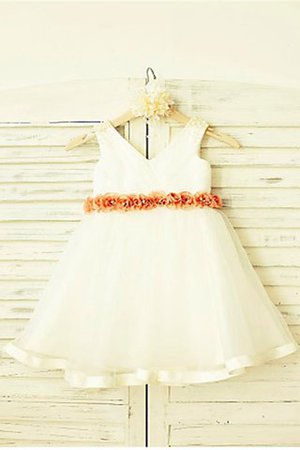 Robe de cortège enfant longueur mollet de princesse avec fleurs a-ligne en tulle - Photo 2