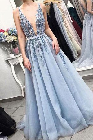 Robe de soirée de col en v de princesse appliques unique naturel - Photo 1