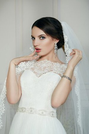 Robe de mariée elégant plissage modeste trou de serrure de col bateau - Photo 3