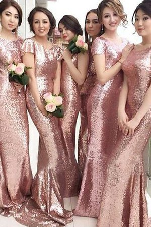 Kurze Ärmeln Paillette Enganliegendes Sweep Zug Brautjungfernkleid mit Schaufel Ausschnitt - Bild 1