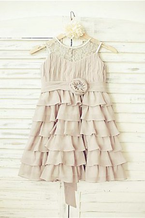 Ärmellos A Linie Bodenlanges Blumenmädchenkleid aus Chiffon mit Rüschen - Bild 3
