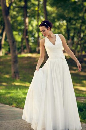 Abito da Sposa Semplice A Terra A-Line Senza Maniche Cerniera V-Scollo - Foto 3