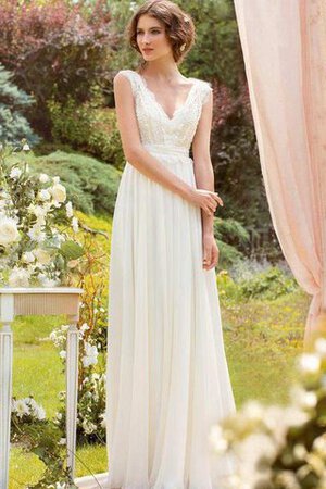 Abito da Sposa con Piega con Nastro A-Line Senza Maniche Semplice con Fusciacca - Foto 1