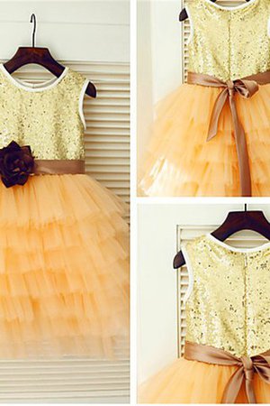 A-Line Prinzessin Wadenlanges Blumenmädchenkleid mit Blume mit Natürlicher Taille - Bild 3