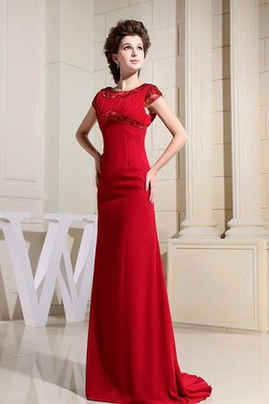 Perlenbesetztes Chiffon gerüschtes kurze Ärmeln bodenlanges Abendkleid - Bild 3