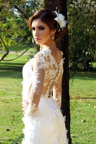 Abito da Sposa in Pizzo V-Scollo in Organza Tubino mini seducente - Foto 2