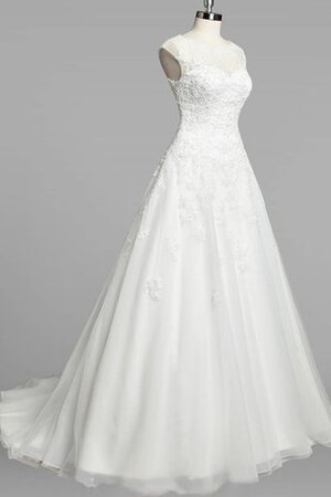 Robe de mariée avec manche courte en organza de traîne moyenne avec perle a-ligne - Photo 2