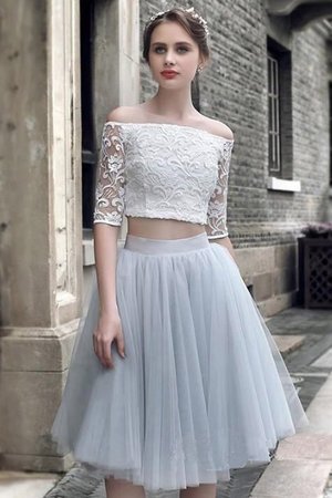 Abito laurea due pezzi con mezze maniche con increspato adorabile a-line in tulle - Foto 1