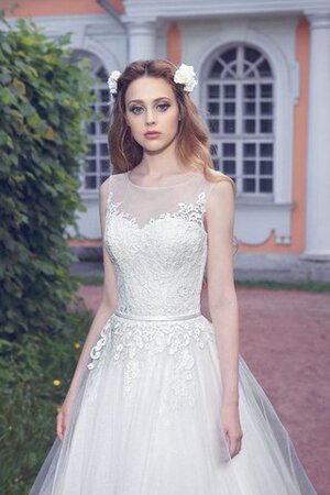 Robe de mariée naturel de mode de bal en tulle de traîne mi-longue decoration en fleur - Photo 2