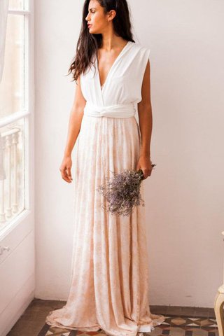 Vestido de Dama de Honor de Corte-A en Encaje de Plisado de Cola Barriba de Encaje Adorno - Foto 1
