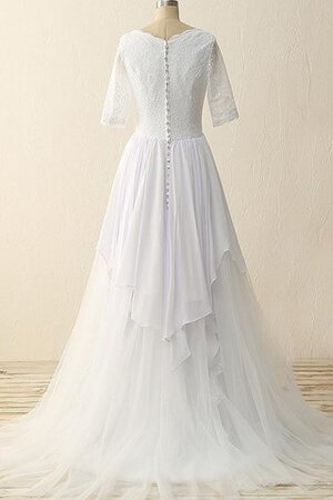 Robe de mariée en tulle de traîne courte avec chiffon en satin en 1/2 manche - Photo 4