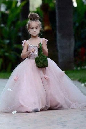 Robe de cortège enfant de traîne courte distinctif appliques textile en tulle naturel - Photo 1