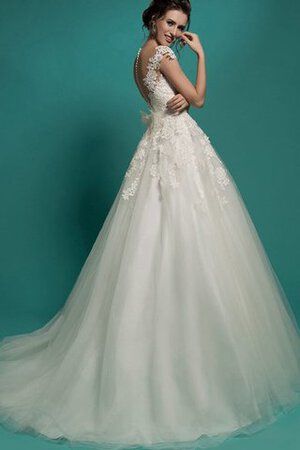 Tüll Gericht Schleppe langes romantisches Brautkleid mit Knöpfen mit Blume - Bild 3