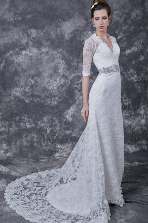 Halbe Ärmeln gekerbter Ausschnitt prächtiges sexy Brautkleid mit Sweep zug mit Bordüre - Bild 2
