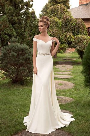 Perlenbesetztes Gericht Schleppe Garten langes schlichtes Brautkleid mit Perlengürtel - Bild 2