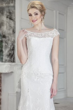 Robe de mariée modeste de traîne courte col u profond de fourreau avec perle - Photo 2