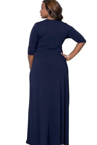 V-Ausschnitt gerüschtes halbe Ärmeln Reißverschluss bodenlanges modisches Abendkleid - Bild 2