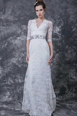 Halbe Ärmeln gekerbter Ausschnitt prächtiges sexy Brautkleid mit Sweep zug mit Bordüre - Bild 1