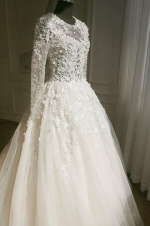 Ewiges langärmeliges A-Line Tüll Kapelle Schleppe Brautkleid mit Applikation - Bild 2