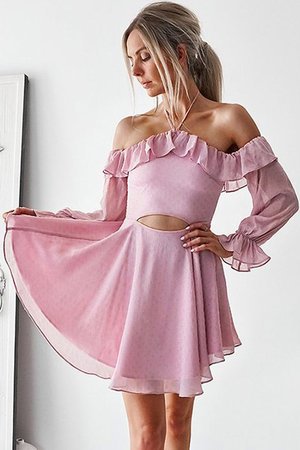 Chiffon Zauberhaft Langärmeliges A Linie Schulterfreier Ausschnitt Cocktailkleid - Bild 1