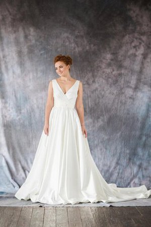 Robe de mariée naturel longueur au ras du sol avec zip de traîne mi-longue manche nulle - Photo 2