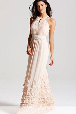 Robe demoiselle d'honneur long fourreaux plissés elevé avec fleurs - Photo 3