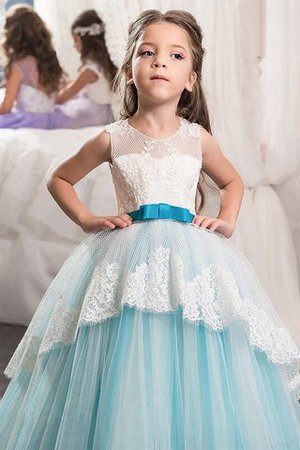 Robe de cortège enfant naturel avec fleurs col ras du cou de mode de bal avec ruban - Photo 3