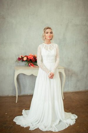 Sweep train Juwel Ausschnitt langärmeliges extravagantes informelles Brautkleid mit Bordüre - Bild 2